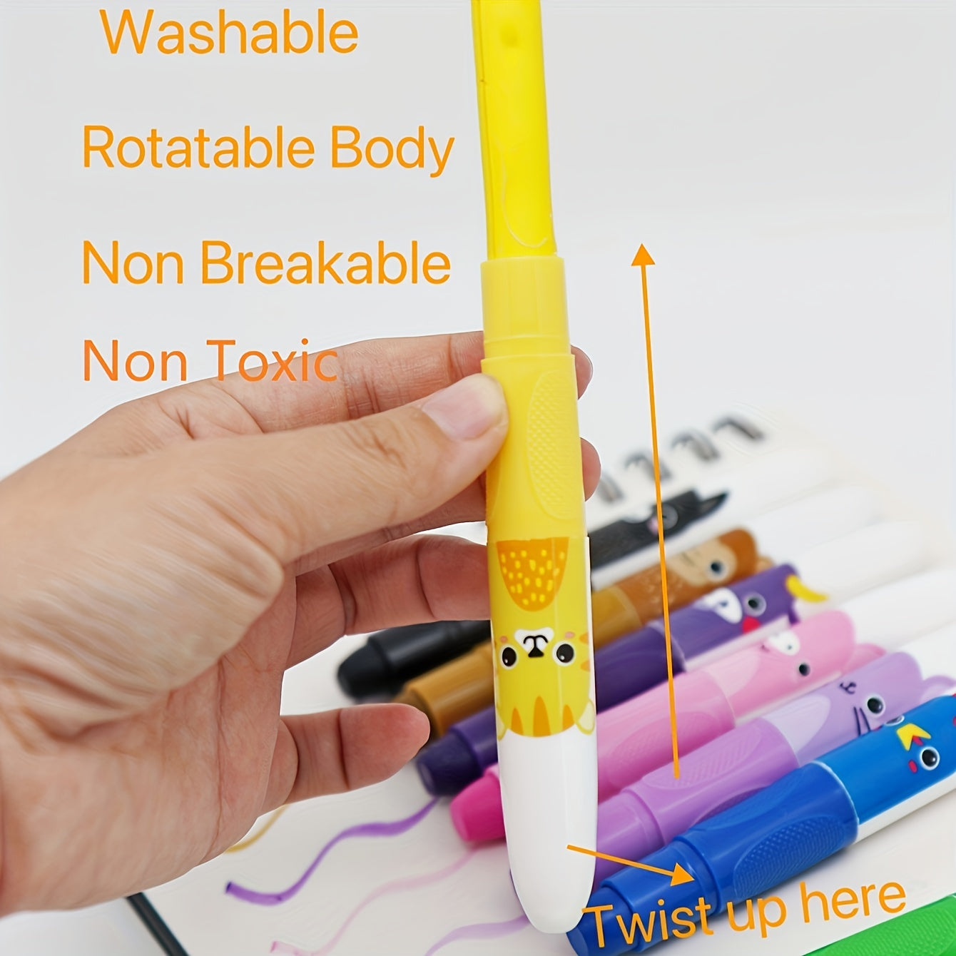 12pcs Jumbo Crayons 12 Colors Twistable Non Toxic Washable Silky Large Crayons