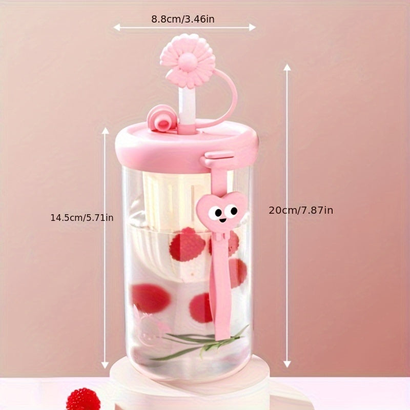 500ml Portable Glass Cup with Lid and Straw for Outdoor Sports Fitness Travel