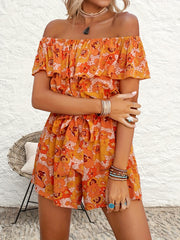 Floral Off Shoulder Jumpsuit Tie Front Romper