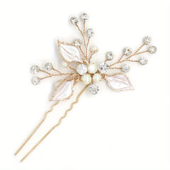 Alloy Leaf Shape Hairpin Inlaid Faux Pearl Crystal U shaped Hairpin