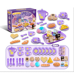 Kids Kitchen Set Food Pastry Serving Toy Afternoon Tea Role Play for Girls