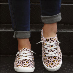 Leopard Print Flat Sneakers Lace Up Casual Skate Shoes Women's Footwear