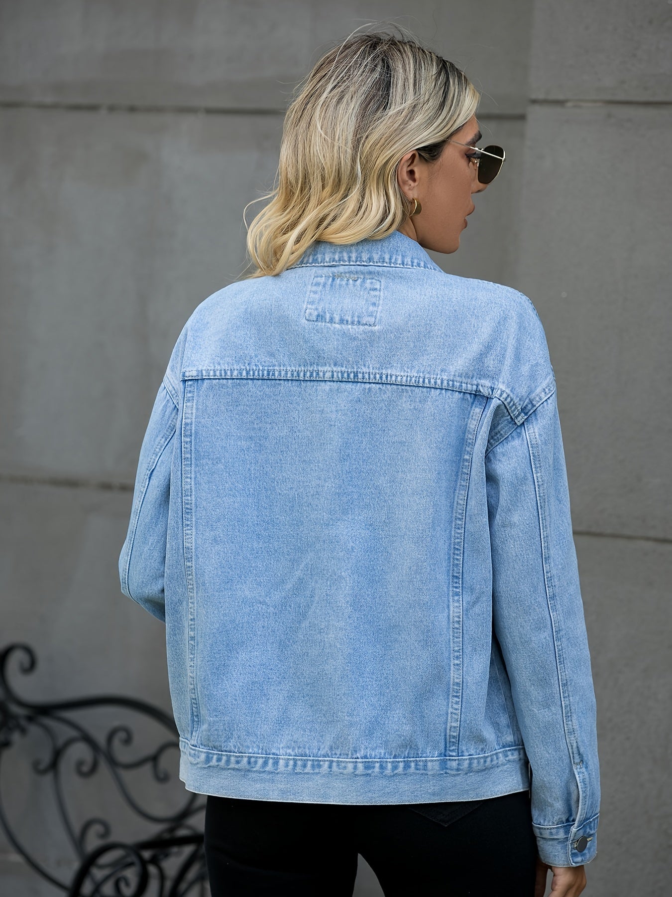 Ripped Flap Pockets Denim Jackets Button Closure Long Sleeve Lapel Denim Coats