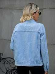 Ripped Flap Pockets Denim Jackets Button Closure Long Sleeve Lapel Denim Coats