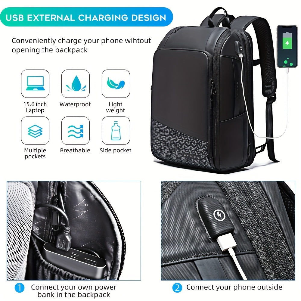 Expandable Travel Business Laptop Backpack Waterproof USB Charging Port