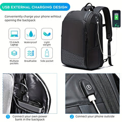 Expandable Travel Business Laptop Backpack Waterproof USB Charging Port
