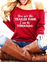 Letter Print Off Shoulder Sweatshirt Casual Long Sleeve