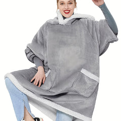 Fleece Blanket Hoodie Lounge Robe Women's Solid Casual Sherpa Wearable