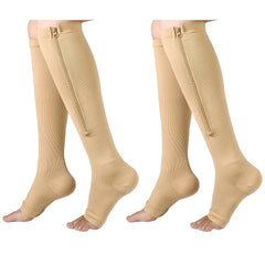 2pcs 15-20 MmHg Open Toe Compression Stockings Zipper Running Pregnancy