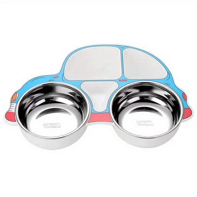 Kids Car Plate 304 Stainless Steel Spoon Fork Baby Divided Food Plate