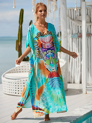 Boho Cover Up Women's Plus Allover Print Batwing Sleeve