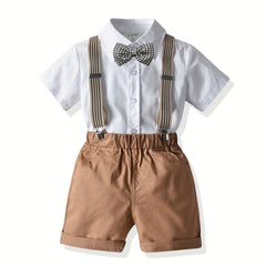 Boys Short Sleeves Shirt & Suspender Shorts Set