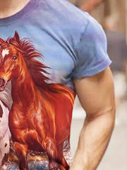 Horse Pattern Men's Short Sleeve T shirt Graphic Tee Summer Clothes