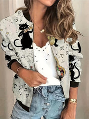 Graphic Print Zipper Jacket Baseball Neck Outerwear