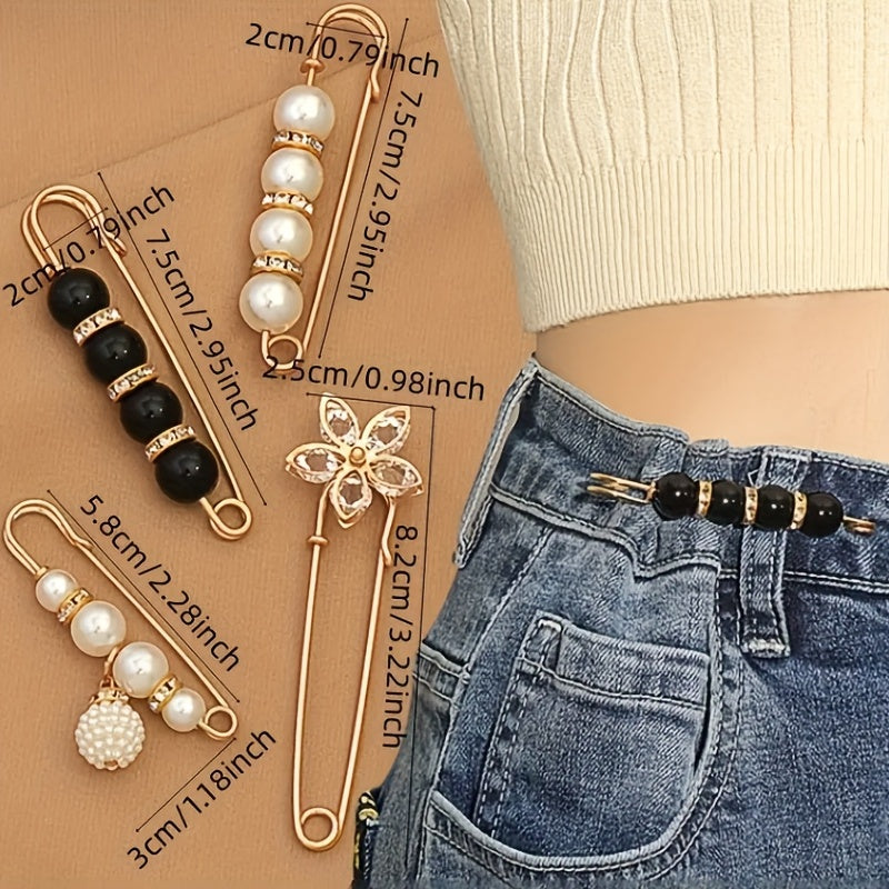 Vintage Faux Pearls Waistband Pin for Women Clothing Dresses