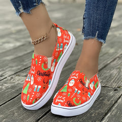 Christmas Style Slip On Canvas Sneakers Flat Loafers Shoes