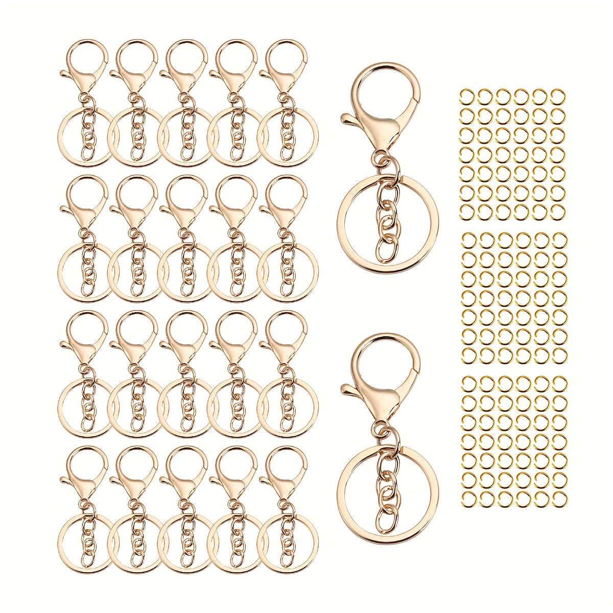Golden Lobster Clasp Keychain Set with Split Rings & Jump Rings