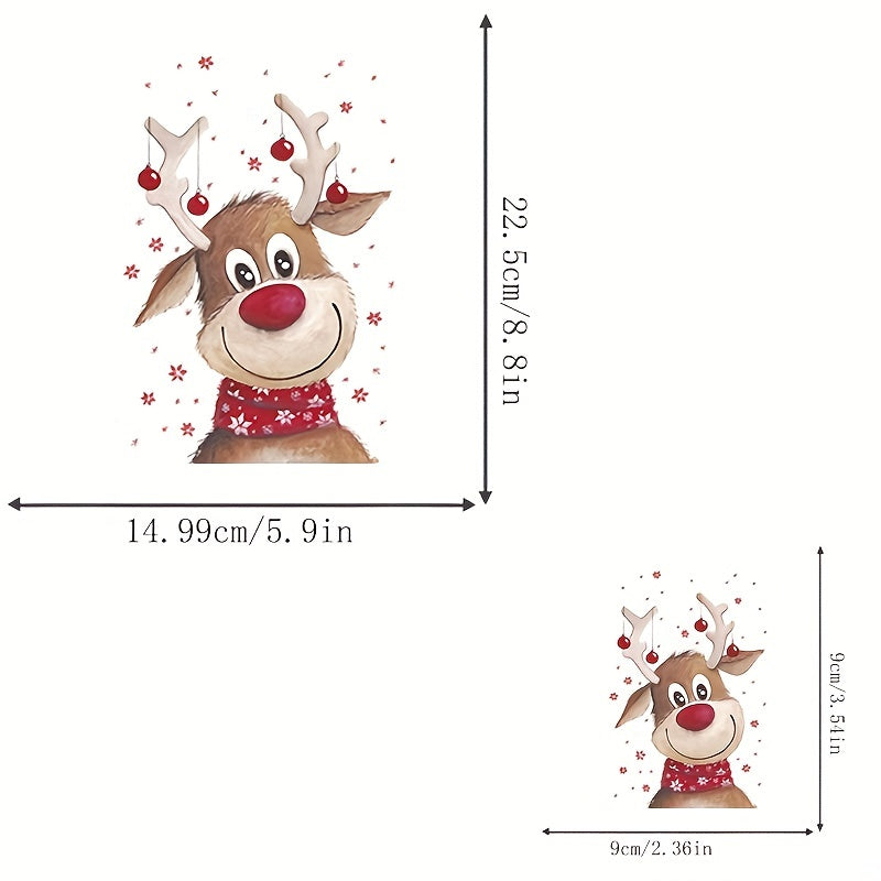 2pcs Christmas Deer Heat Transfer Sticker DIY Washable Patches On Clothes