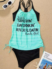 Colorblock Striped Tankini Set Women's Cut Out Cami Top Swimsuit