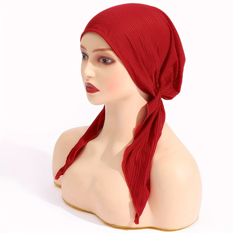 Pleated Turban Cap Long Tail Bonnet Women's Beanie Chemo Hats