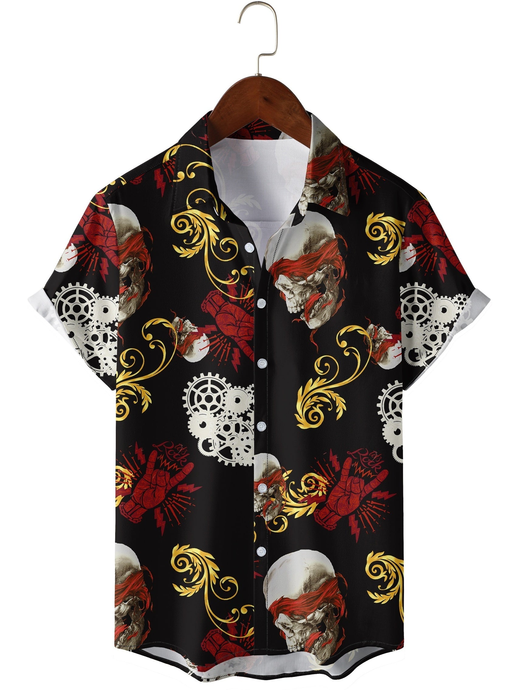 Men's Top Gear & Skull Print Hawaiian Shirt