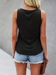 Side Drawstring Button Tank Top Sleeveless Crew Neck Tank Top Casual Every