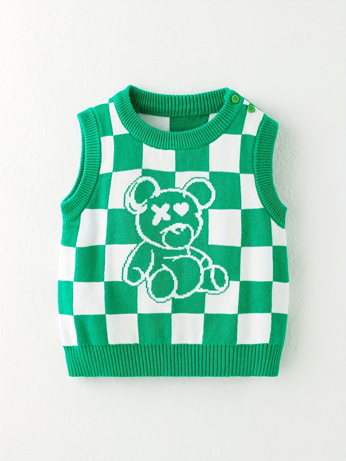 Baby Girls Plaid Bear Graphic Sweater Vest