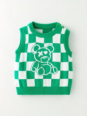 Baby Girls Plaid Bear Graphic Sweater Vest
