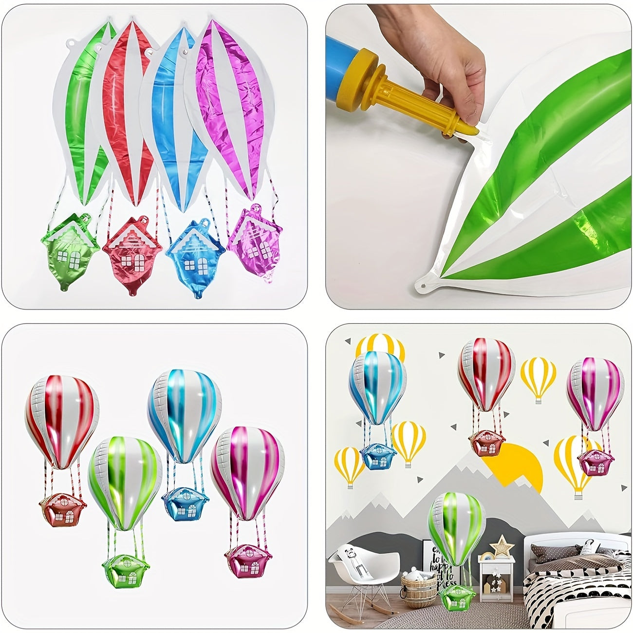 4pcs Hot Air Balloon 4D Party Balloon Aluminum Helium Balloon
