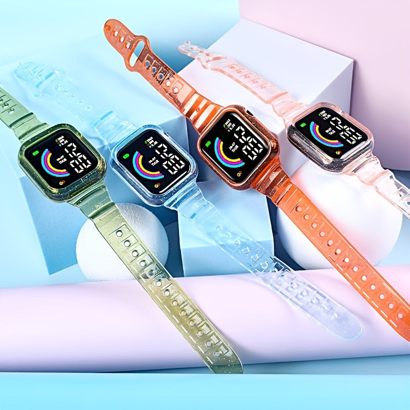 Large Screen Rainbow LED Square Electronic Watch For Students