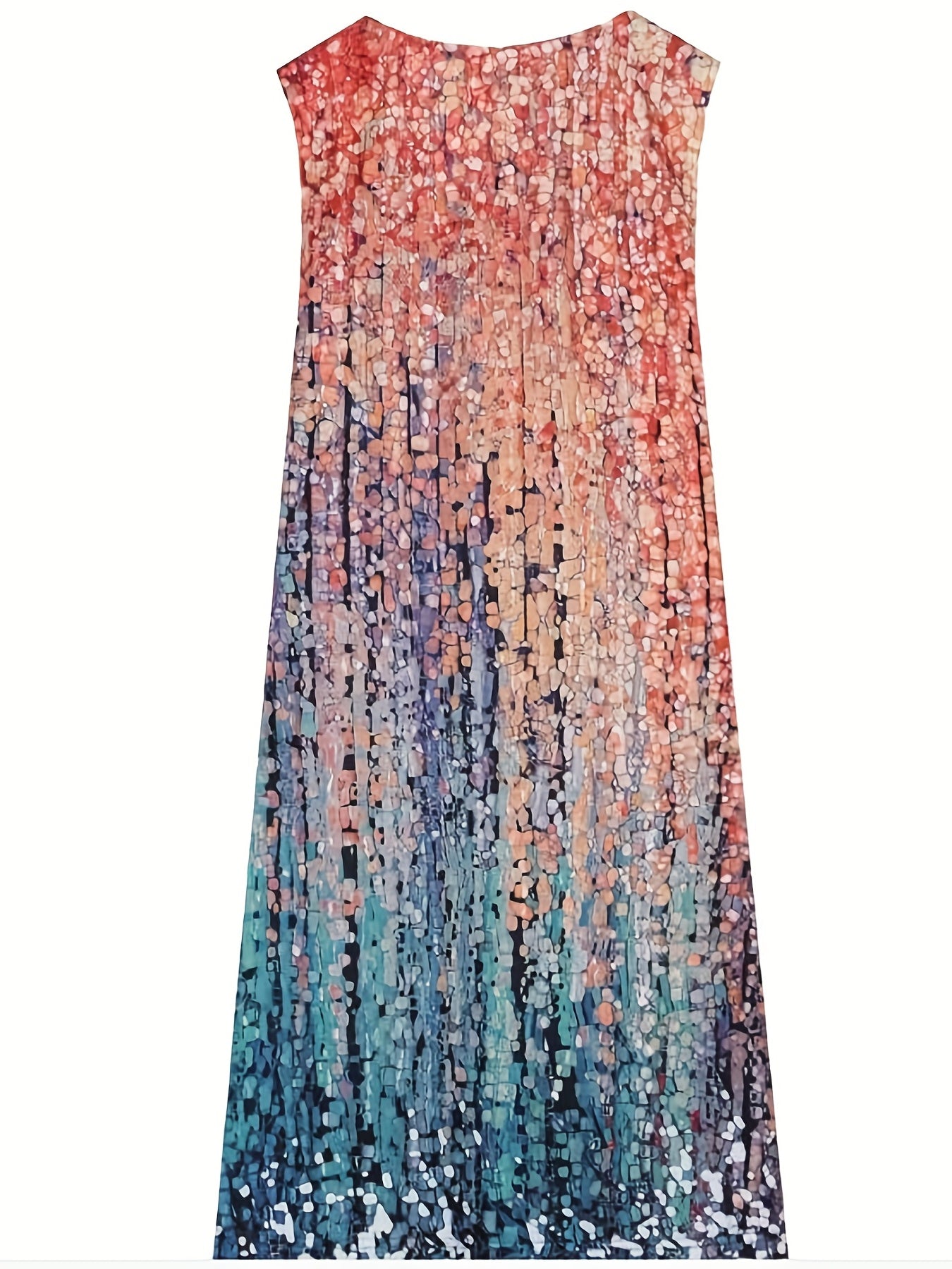 Plus Size Casual Tank Dress Women's Plus Painting Print V Neck Slight Stretch