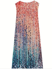 Plus Size Casual Tank Dress Women's Plus Painting Print V Neck Slight Stretch
