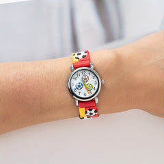 Soccer Print Round Dial Quartz Watch For Boys Girls Teen Gift