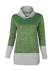Block Turtle Neck Top Long Sleeve Casual Fall Spring Women's Top