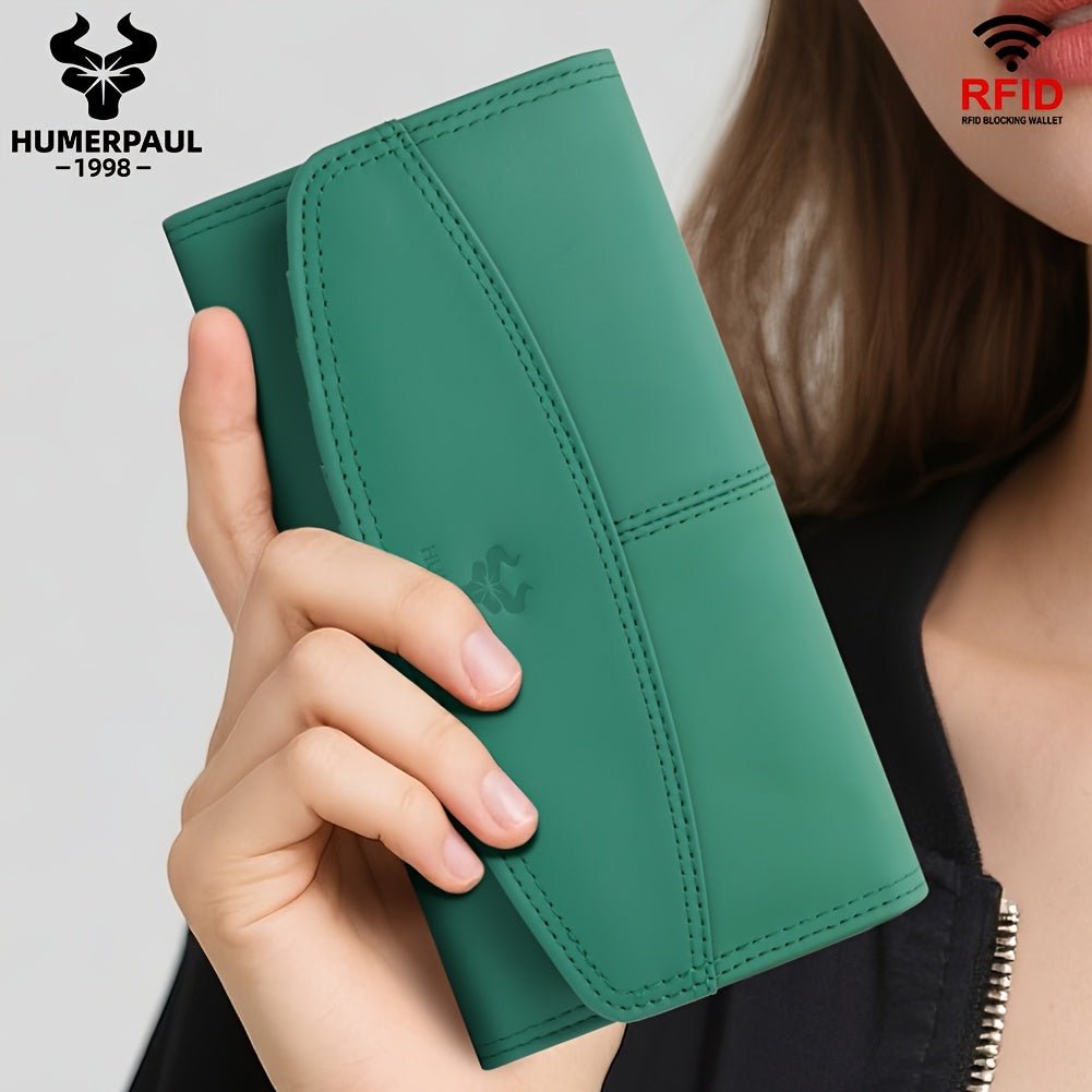 HUMERPAUL Women'S Leather Long Wallet Large Capacity Casual Style