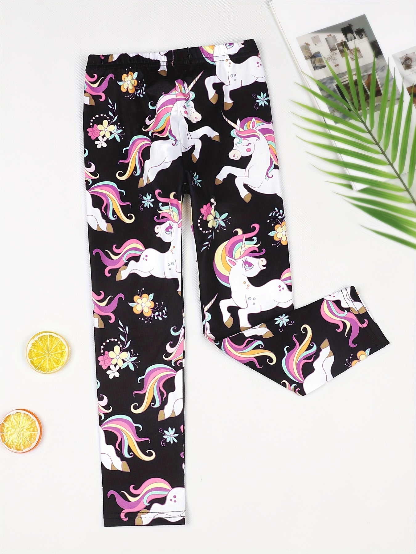 Toddler Girls Unicorn & Rainbow Legging Pants Stretchy Slim Fit