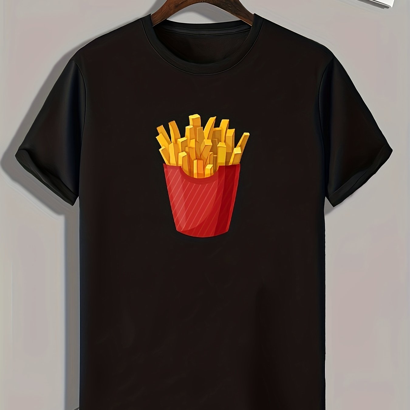 French Fries Print Men's T-shirt, Comfy Sports Tee