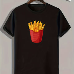 French Fries Print Men's T-shirt, Comfy Sports Tee