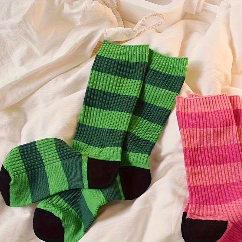 3 Pairs Crew Striped Casual Socks