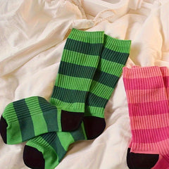 3 Pairs Crew Striped Casual Socks