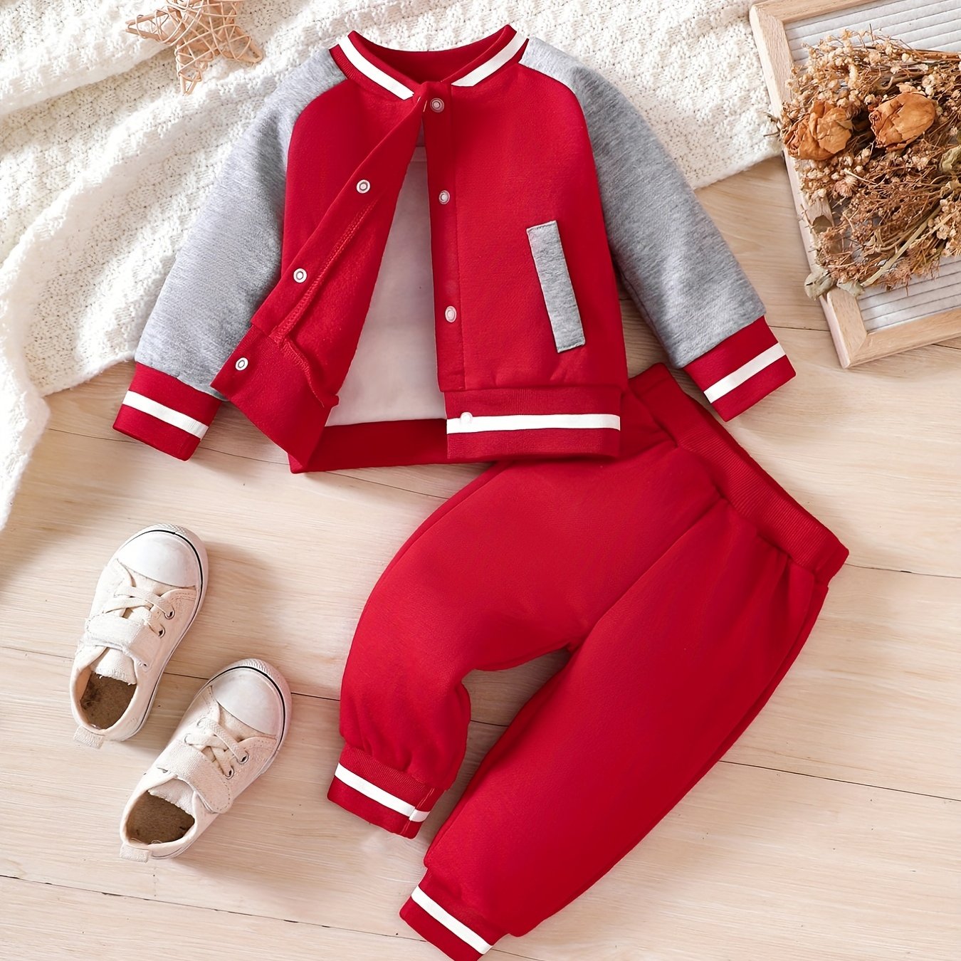 Infant Baseball Sports Set Contrast Jacket Coat Trousers
