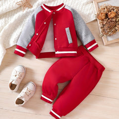 Infant Baseball Sports Set Contrast Jacket Coat Trousers