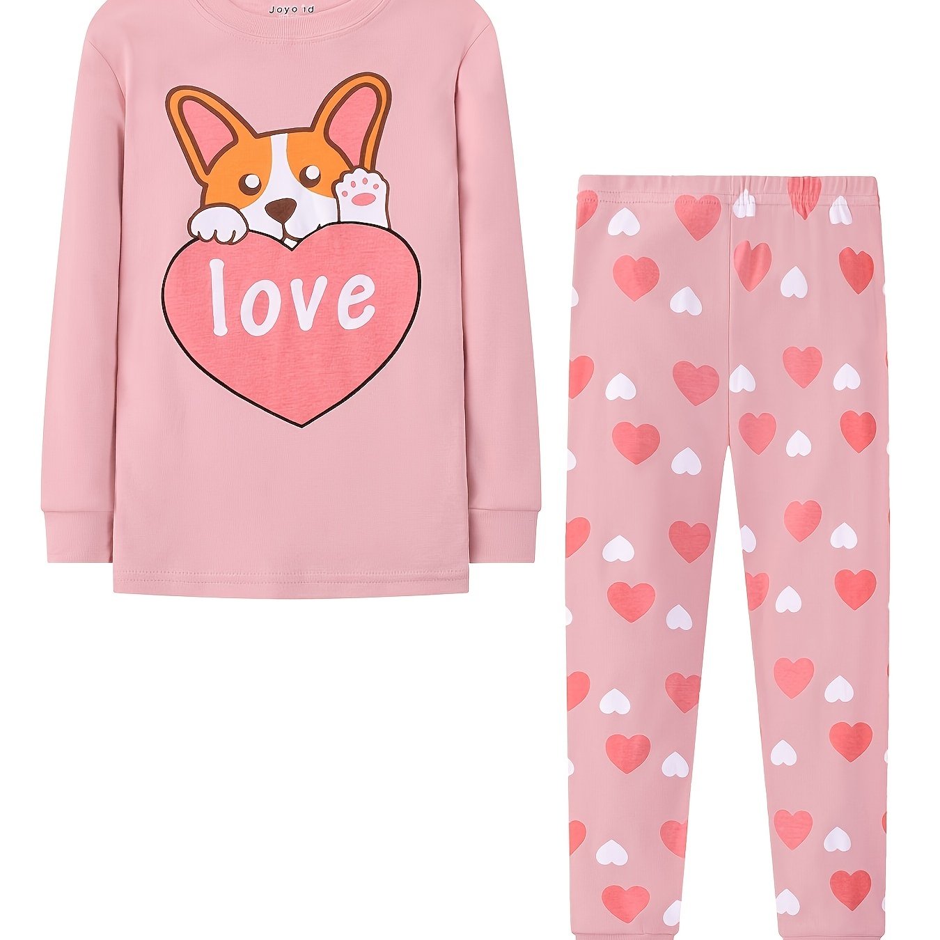 Cartoon Dog Print Cotton Pajama Set LOVE Print Top & Pants