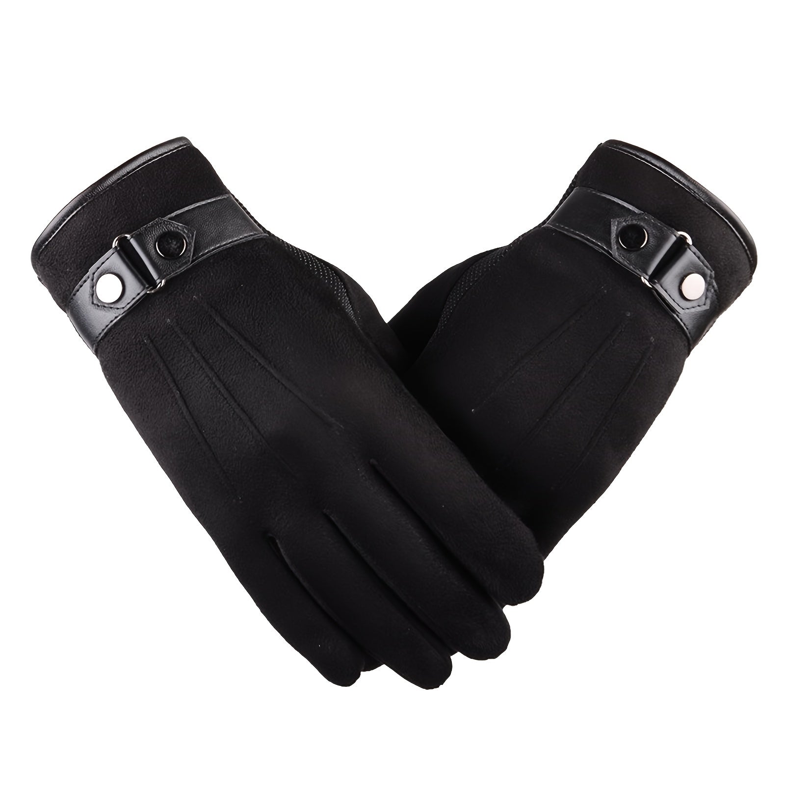 Men's Warm Wool Lined Leather Gloves Touch Screen Outdoor Driving