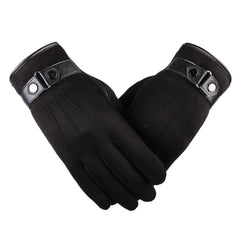 Men's Warm Wool Lined Leather Gloves Touch Screen Outdoor Driving