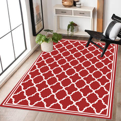 Trellis Collection Red Area Rug Contemporary Casual Abstract Area Rug