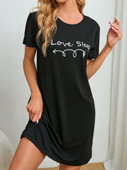 Letter Graphic Nightdress Short Sleeve Sleep Dress