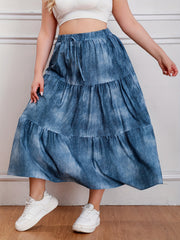 Ombre Denim Print Elastic High Rise Maxi Skirt
