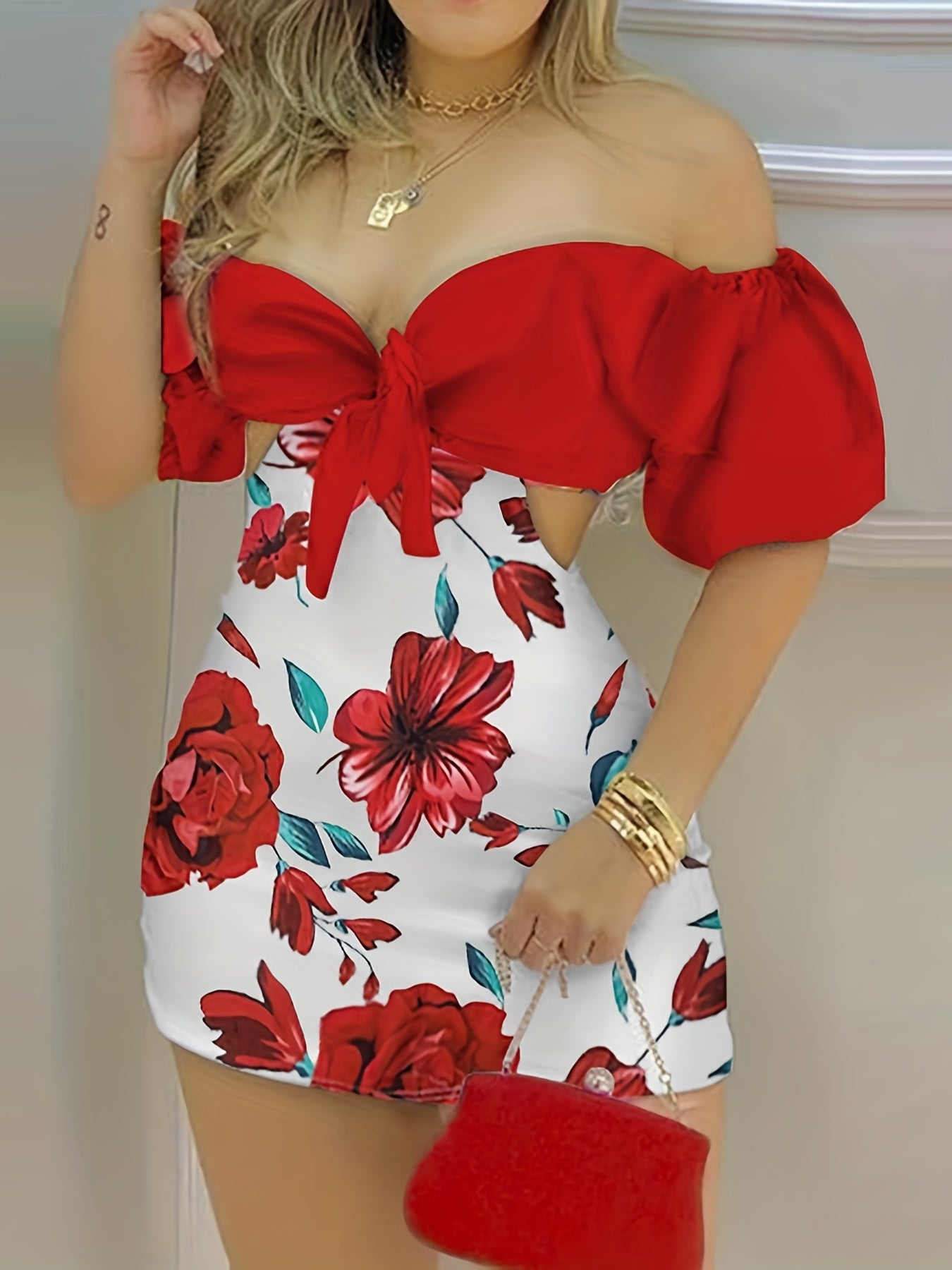 Floral Off Shoulder Romper Sexy Short Sleeve Women's Clothing
