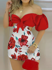 Floral Off Shoulder Romper Sexy Short Sleeve Women's Clothing